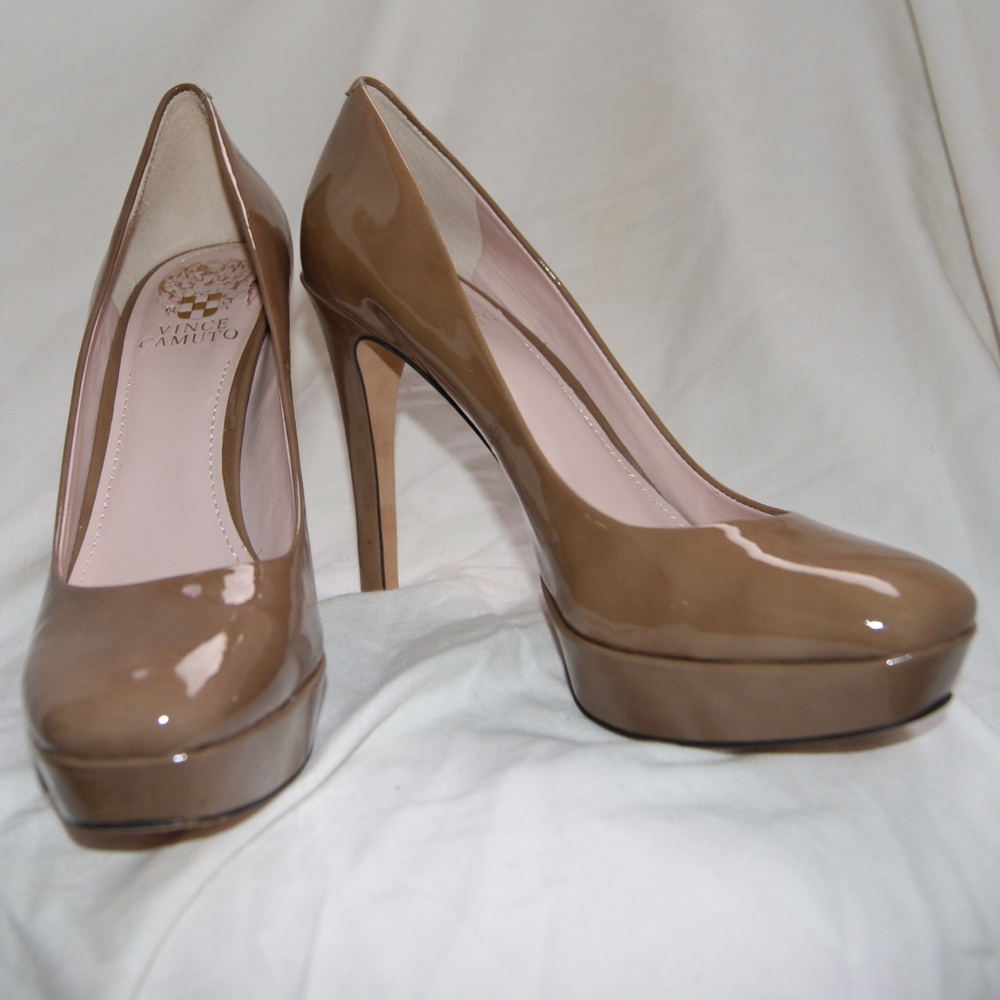 Vince Camuto Taupe Patent Platform Pump